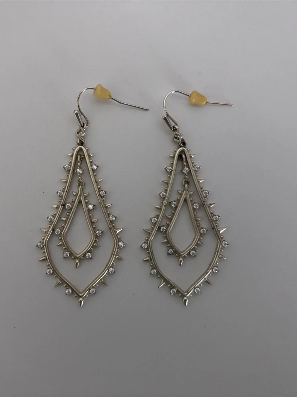 Kendra Scott Gold/Silver Teardrop Dangle Earrings with Clear stone Accents